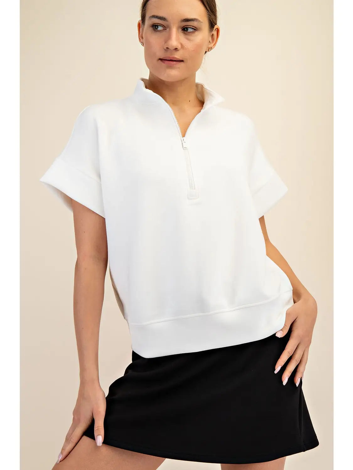Modal Quarter Zip Short Sleeve Top