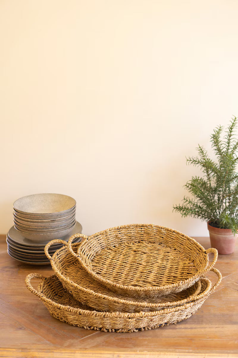Woven Vine Oval Trays with Handles ( Assorted )