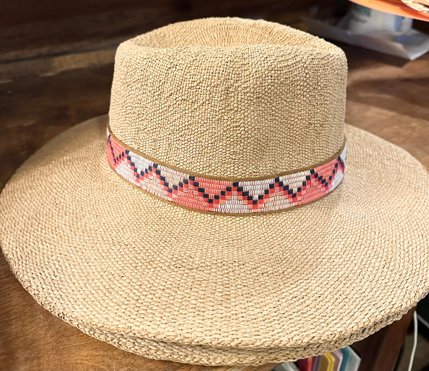 Natasha Hat Coral Zig Zag Band