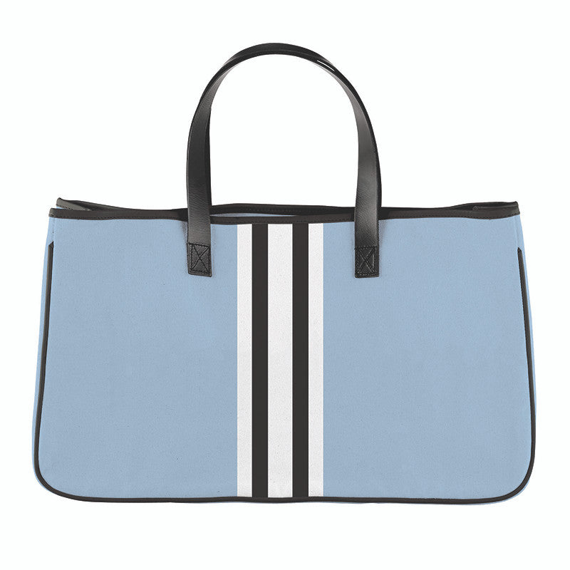 Collegiate Racer Stripe Canvas Tote - Light Blue/ Black Stripes