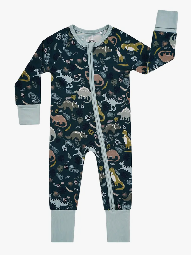 Prehistoric Dinosaur Bamboo Footed Baby Pajamas