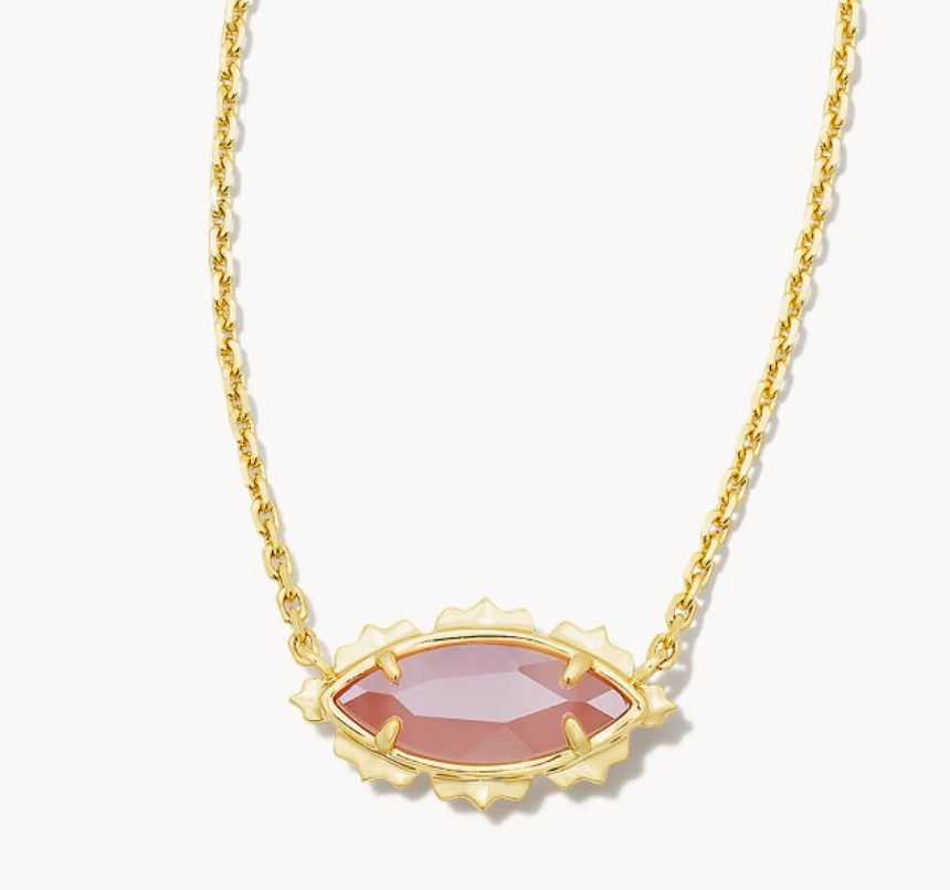 Genevieve Gold Necklace Luster Pink Cat's Eye Glass*