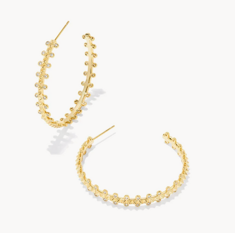 Jada Gold Hoop Earrings in White Crystal