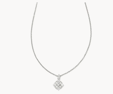 Dira Silver Crystal Short Pendant Necklace in White Crystal
