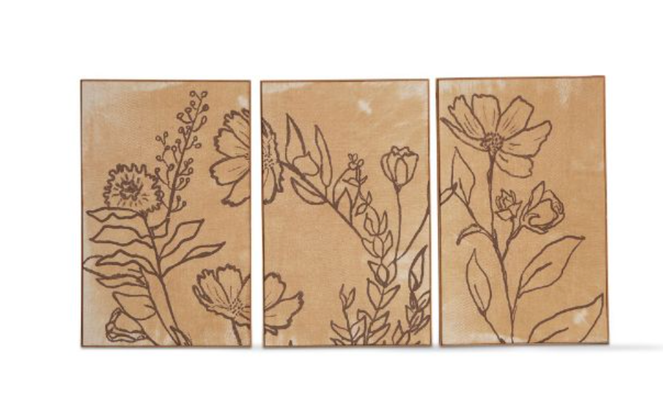 wildflower triptych wall art set of 3 - beige