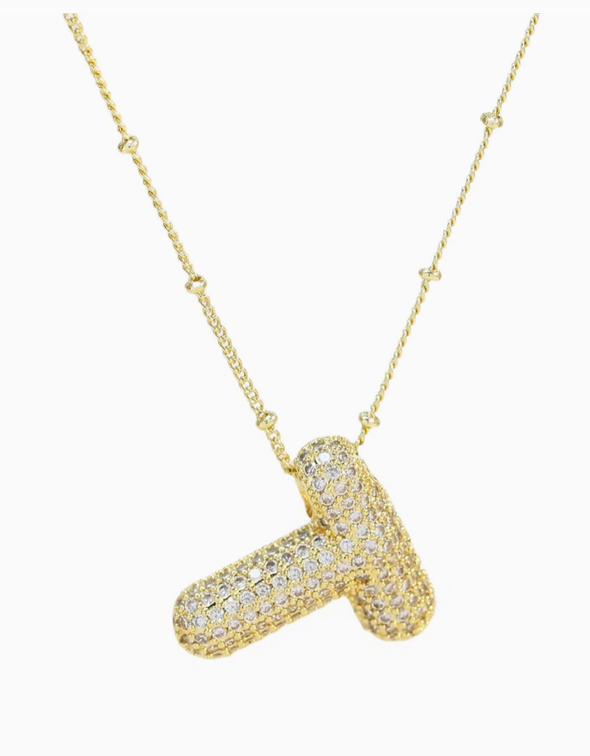 Initial Cz Balloon Bubble 18K Gold Necklace ( Assorted )