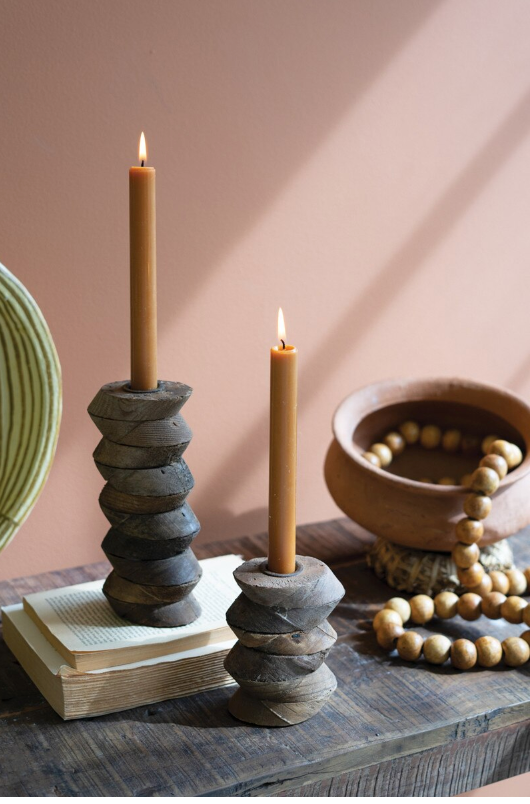 Repurposed Wooden Architectural Taper Candle Holders Set of 2