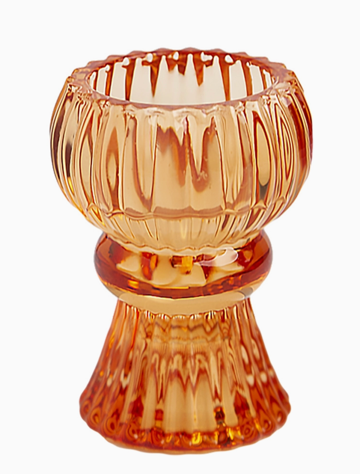 Small Orange Glass Candle Holder