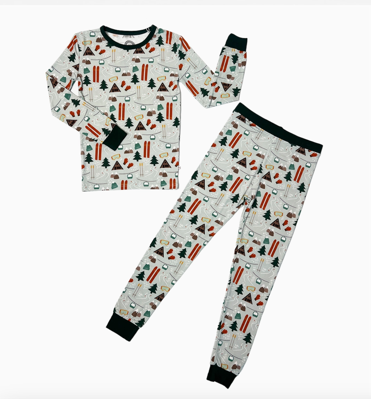 Ski Day Winter Two-Piece Bamboo Long Sleeve Kids Pajamas