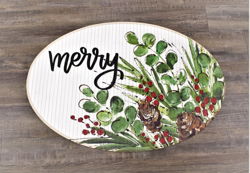 Oval Bamboo Mat, Merry Evergreen. 35x24"