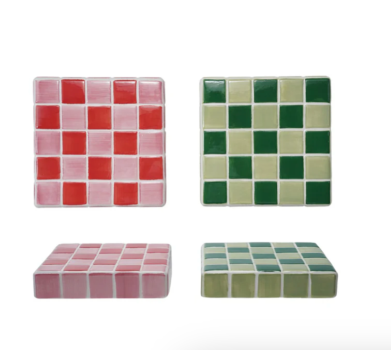 Checkered Stoneware Trivet 6 " Square