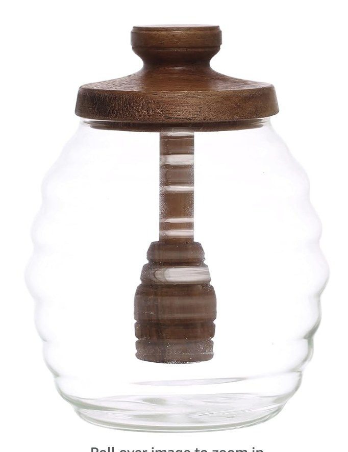 Glass Honey Jar w/ Wood Honey Dipper