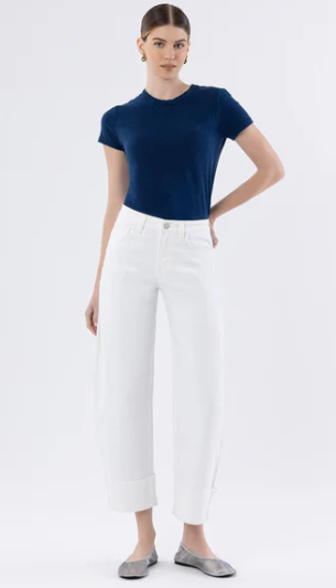 Optic White - High Rise Cuffed Barrel Leg Jeans