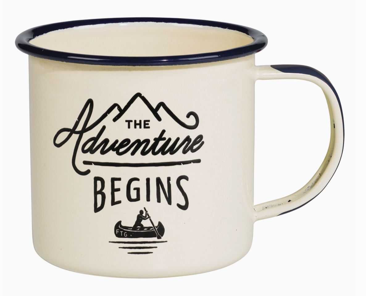 Enamel Mug - the Adventure Begins 11oz