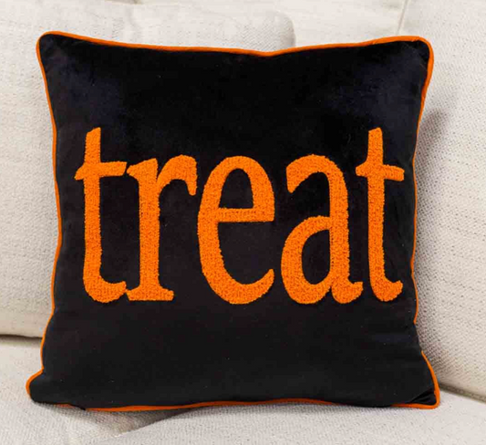 Trick or Treat Double Sided Pillow. 16" w X 16" h