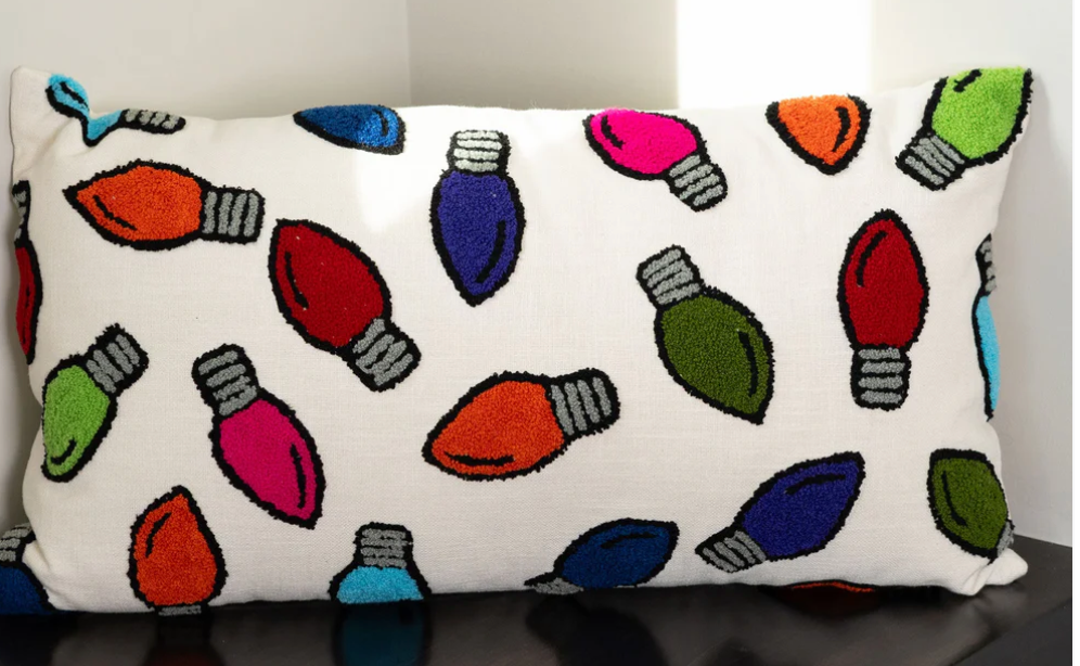 Christmas Lights 12x22 Embroidered Lumbar Pillow