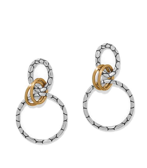 Pebble Link Two Tone Post Drop Earrings JA0218