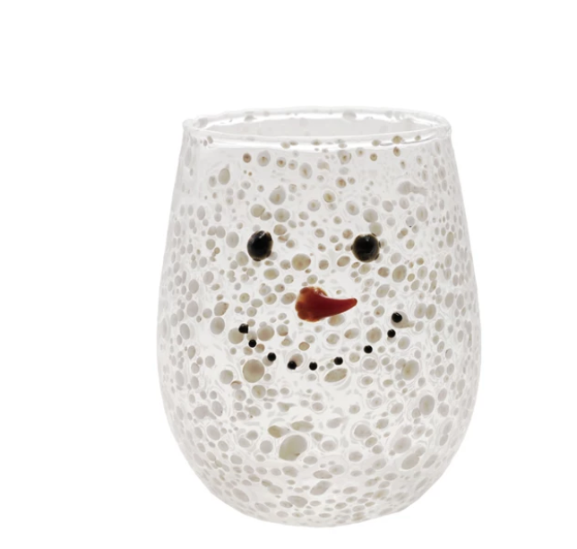 Stemless Wine Glass w / Snowman Face 12oz.