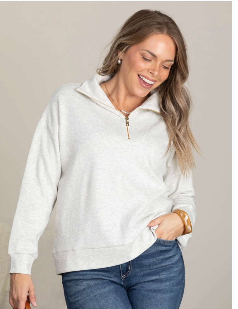 French Terry High Neck 3/4 Zip Jacket ( Heather Grey )