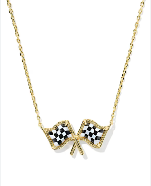 Checkered Flag Pndnt Nck Gold White MOP