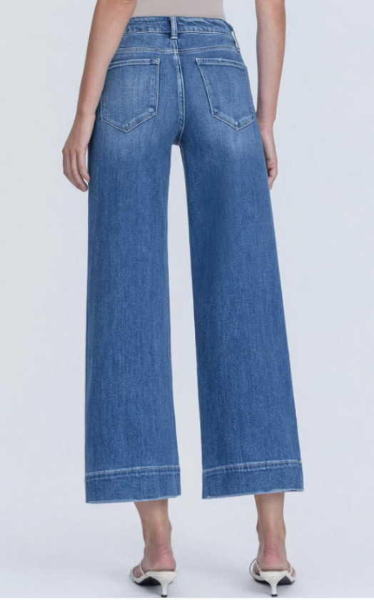 High Rise Medium Dark Crop Wide Trouser Jeans F6034