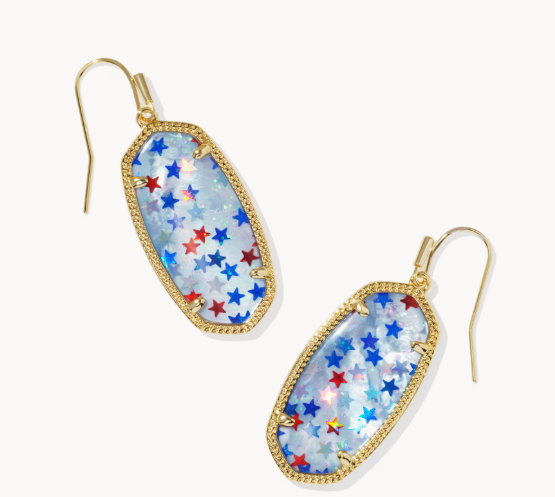 Ellie Multi Star Drop Gold Earrings Red White Blue