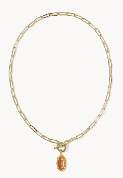 Elisa Gold Enamel Link and Chain Necklace Papaya Mother-of-Pearl Kendra Scott