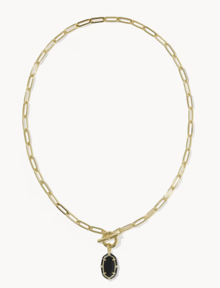 Elisa Gold Enamel Link and Chain Necklace Black Agate Kendra Scott