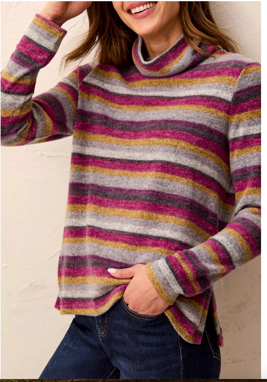 Tribal Long Sleeve Funnel Neck Top with Side Slits ( Mulberry )