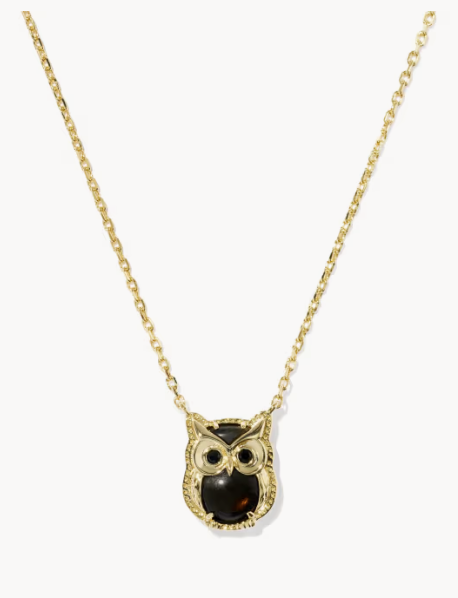 Owl Short Pendant Necklace Gold Sheen Obsidian Necklace Kendra Scott