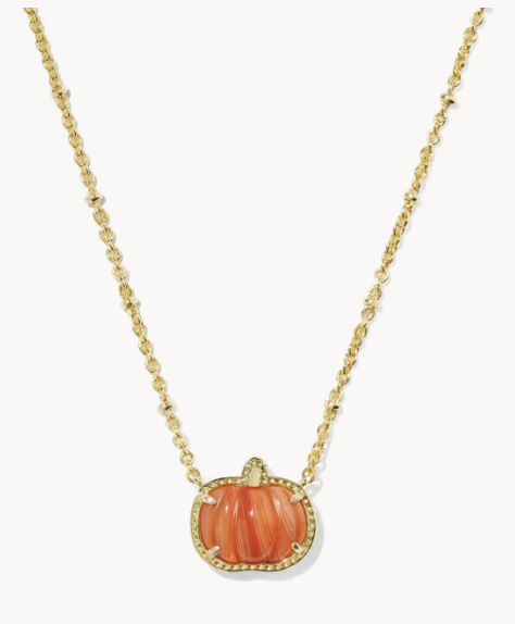 Pumpkin Short Pendant Necklace Gold Orange Banded Agate Kendra Scott
