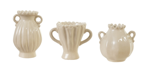 Stoneware Vase Cream W Handles