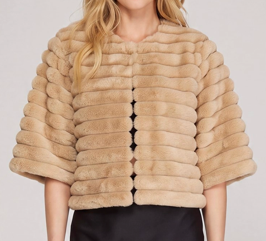 Half Sleeve Faux Fur Crop Jacket