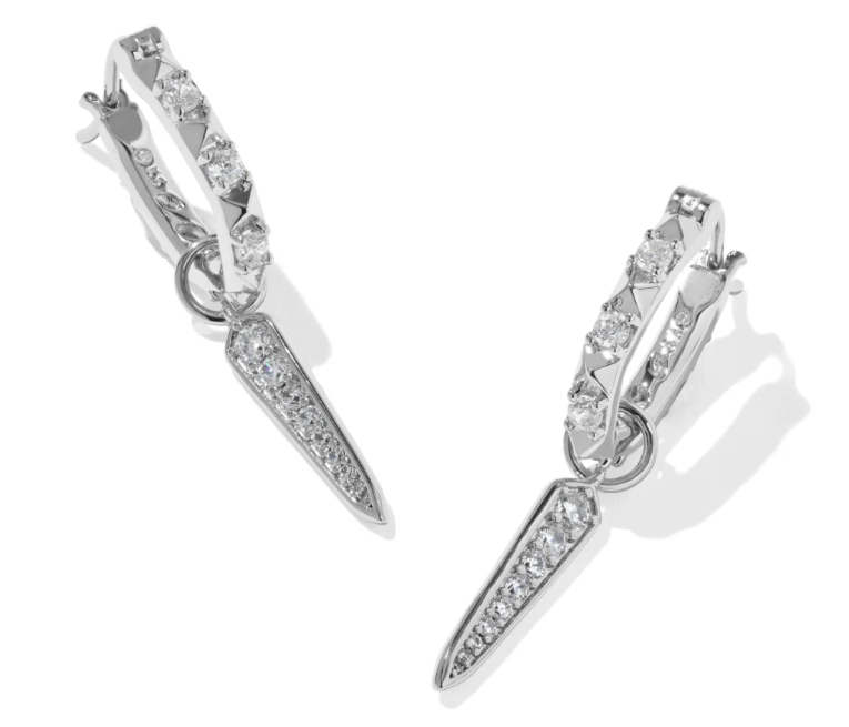 Fate Charm Huggie Earrings Rhodium White CZ