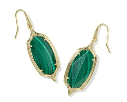 Dani Stepped Frame Drop Earrings Gold Green Malachite
