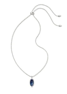 Dani Stepped Frame Long Necklace Rhodium Dark Indigo Illusion