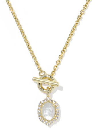 Daphne Crystal Frame Toggle Necklace Gold Ivory Mohter of Pearl