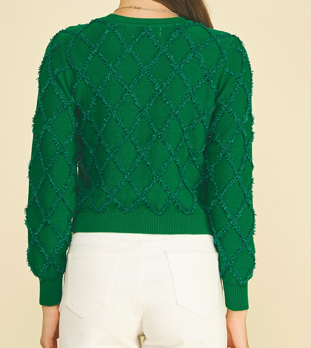 Diamond Textured Button Down Cardigan Green