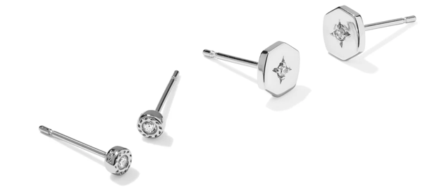 Kendra Scott Arlene Stud Earrings Set Rhodium Metal White Cz