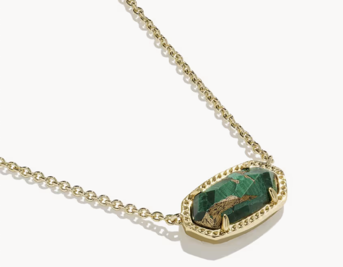 Kendra Scott Elisa Necklace Gold Bronze Veined Green Malachite