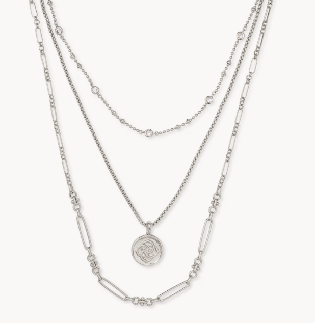Kendra Scott Medallion Triple Stand Necklace Rhodium Metal