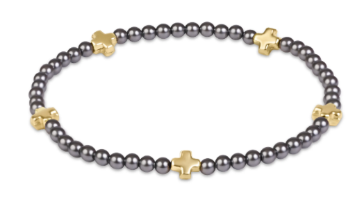 BSCSM3PEDKGG Signature Cross Small 3mm Pearl Dark Grey Bracelet- Gold