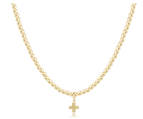 N17BECLG3SCG 17' classic gold 3mm signature cross gold charm necklace
