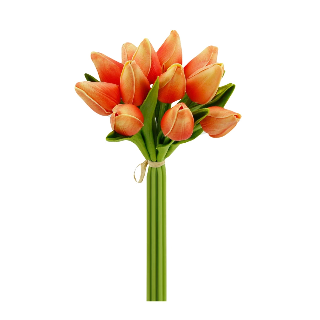 Dozen Real Touch Tulip Bud bouquet-10.5" ( Sunrise Orange )