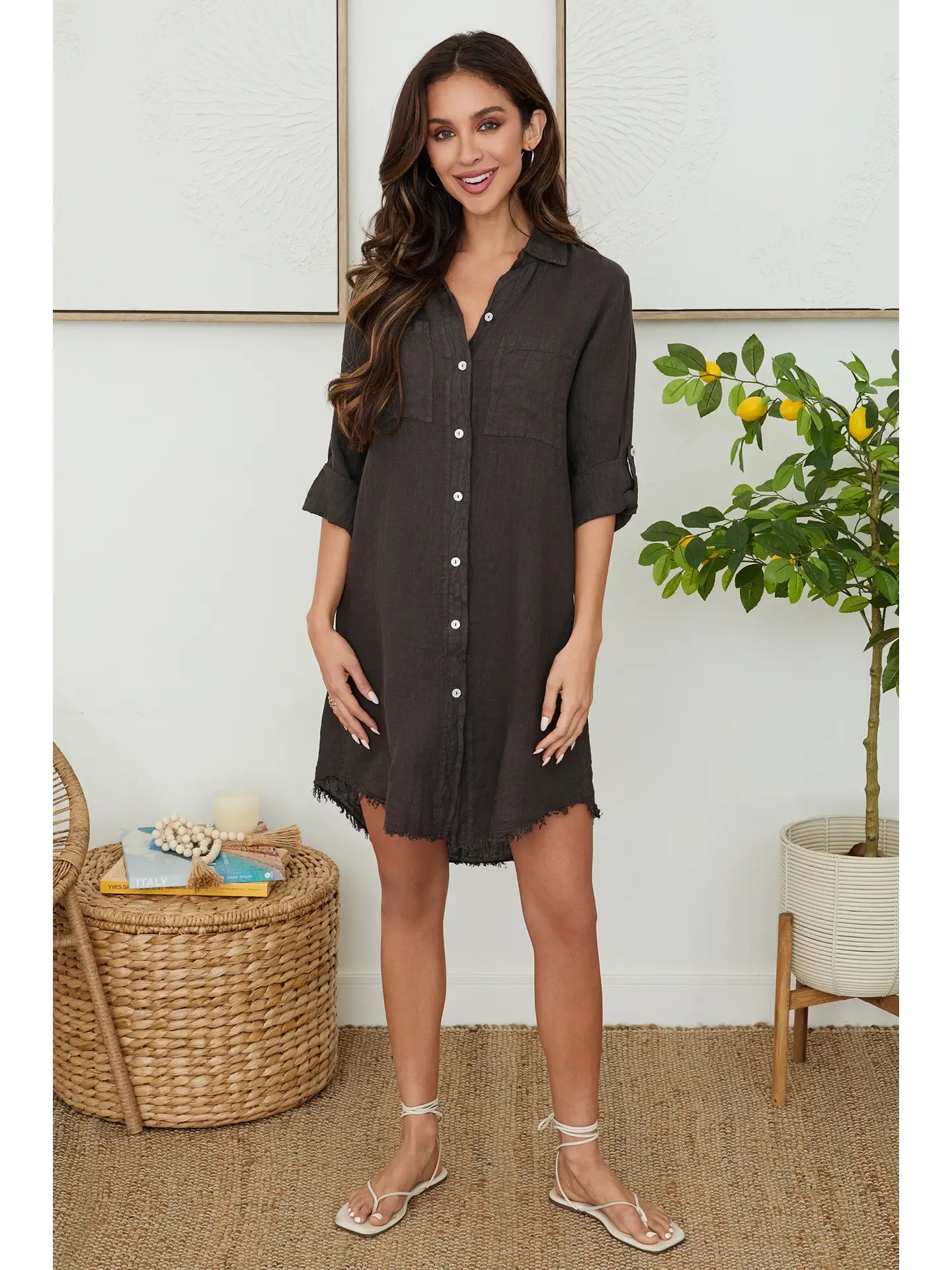 mid length linen dress Linen Midi Dress V-Neck Short Sleeve Dress with Tiered Skirt Mid-Calf Length Flowy Cottagecore Dress Summer Fall Dress Women Custom Dress