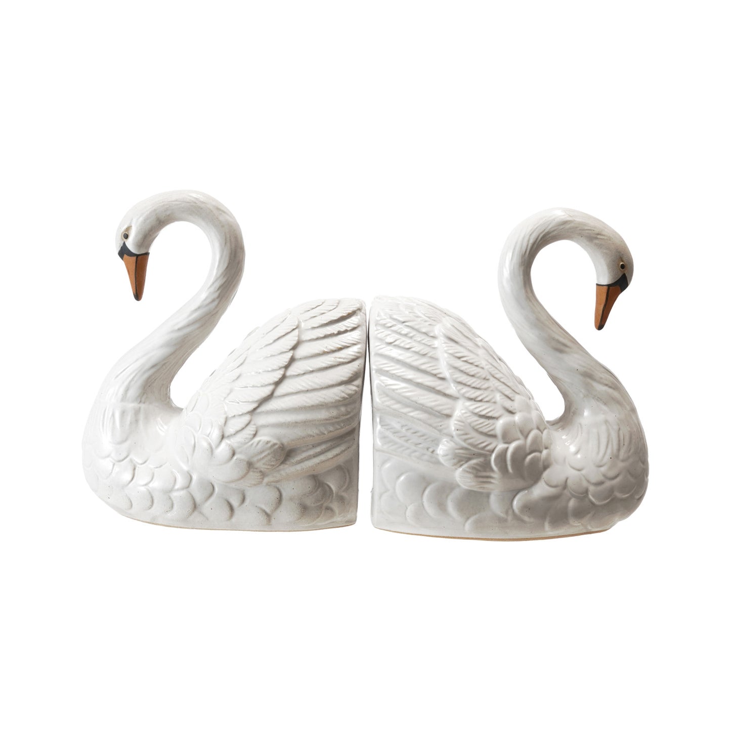 Stoneware Swan Shaped Bookends, White