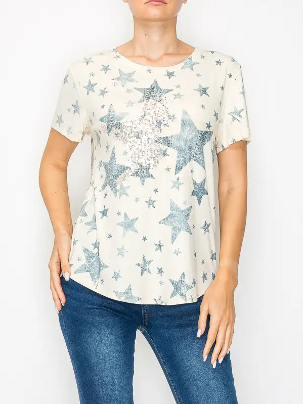 Lace & Sequin Star Embellished Ultra-Soft Tee