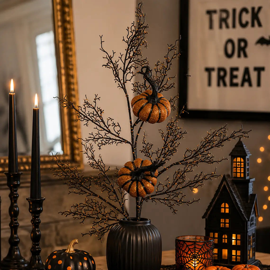 H-26 Halloween Pumpkin/Twig Spray 31"