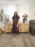 IMS Black floral puff sleeve dress