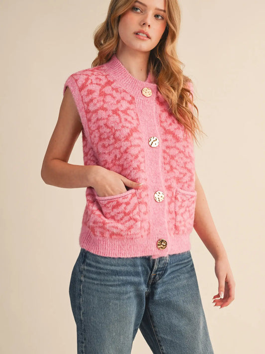 Leopard Knit Sweater Vest